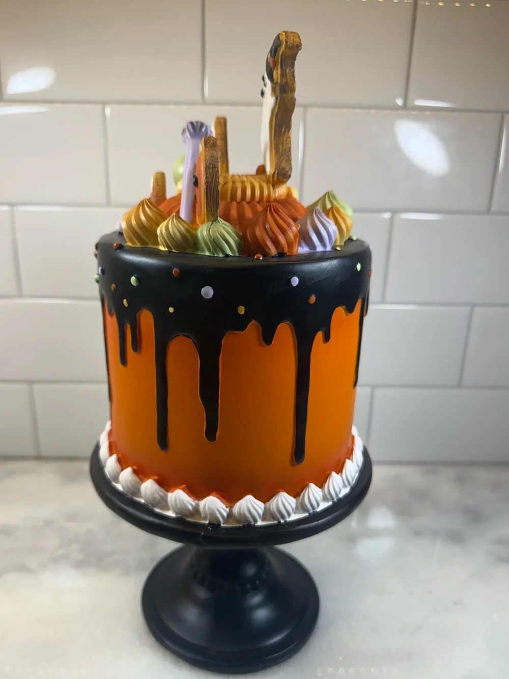 GHOULISH Orange Halloween Faux Cake W/ Monster Cookies & Candies Tabletop Decor